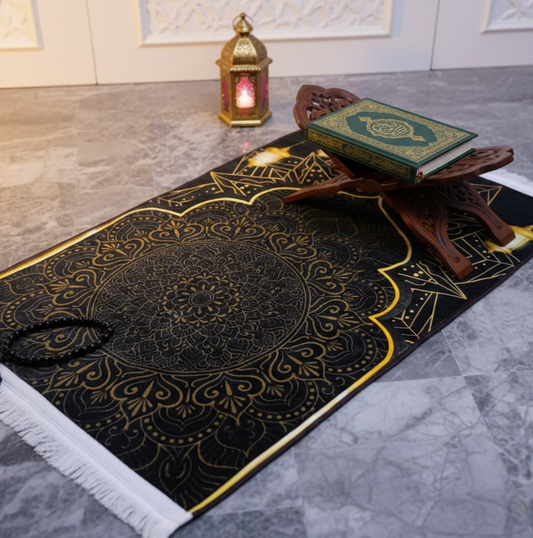 Royal Black & Gold Prayer Mat