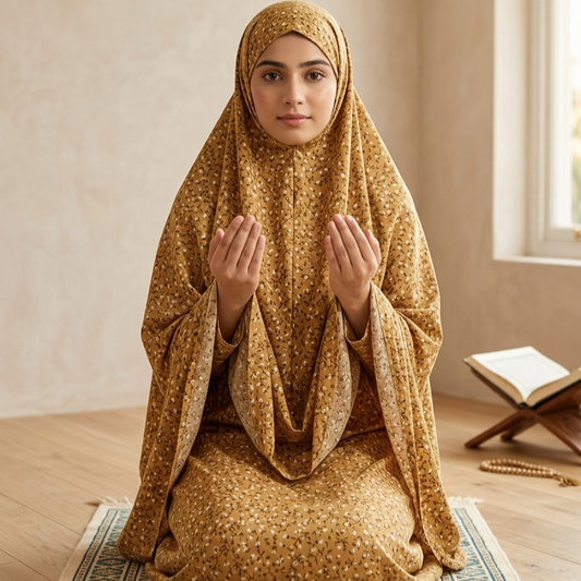 Printed Namaz Chaddar with sleeves and Niqab-Meadow Floral