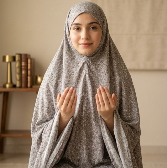 Printed Namaz Chaddar with sleeves and Niqab-Mauve Floral