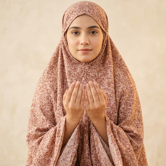 Printed Namaz Chaddar with sleeves and Niqab-Sprig Floral