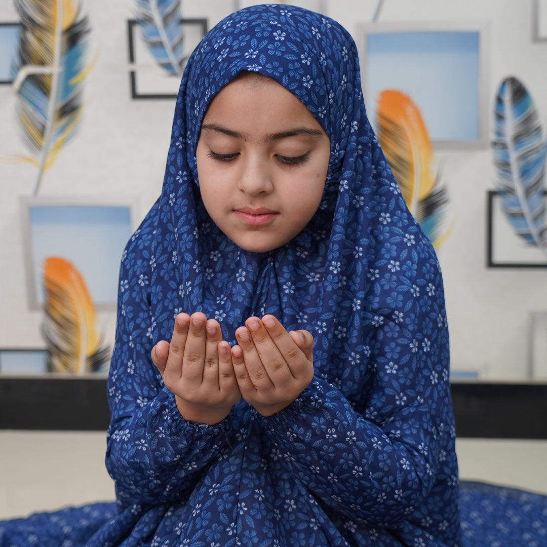 Kids Blue Printed Namaz Chaddar - 02