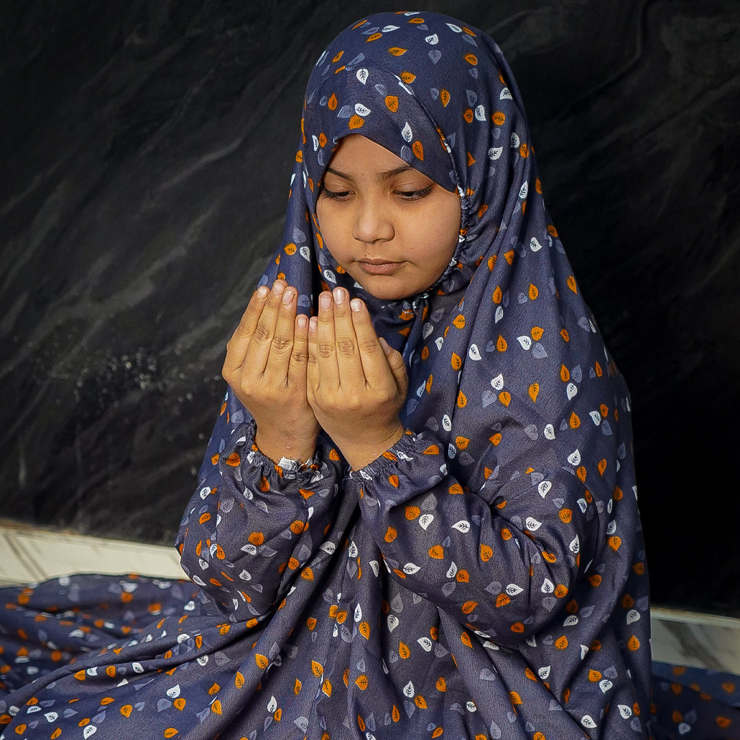 Kids Bluish Grey Printed Namaz Chaddar - 06