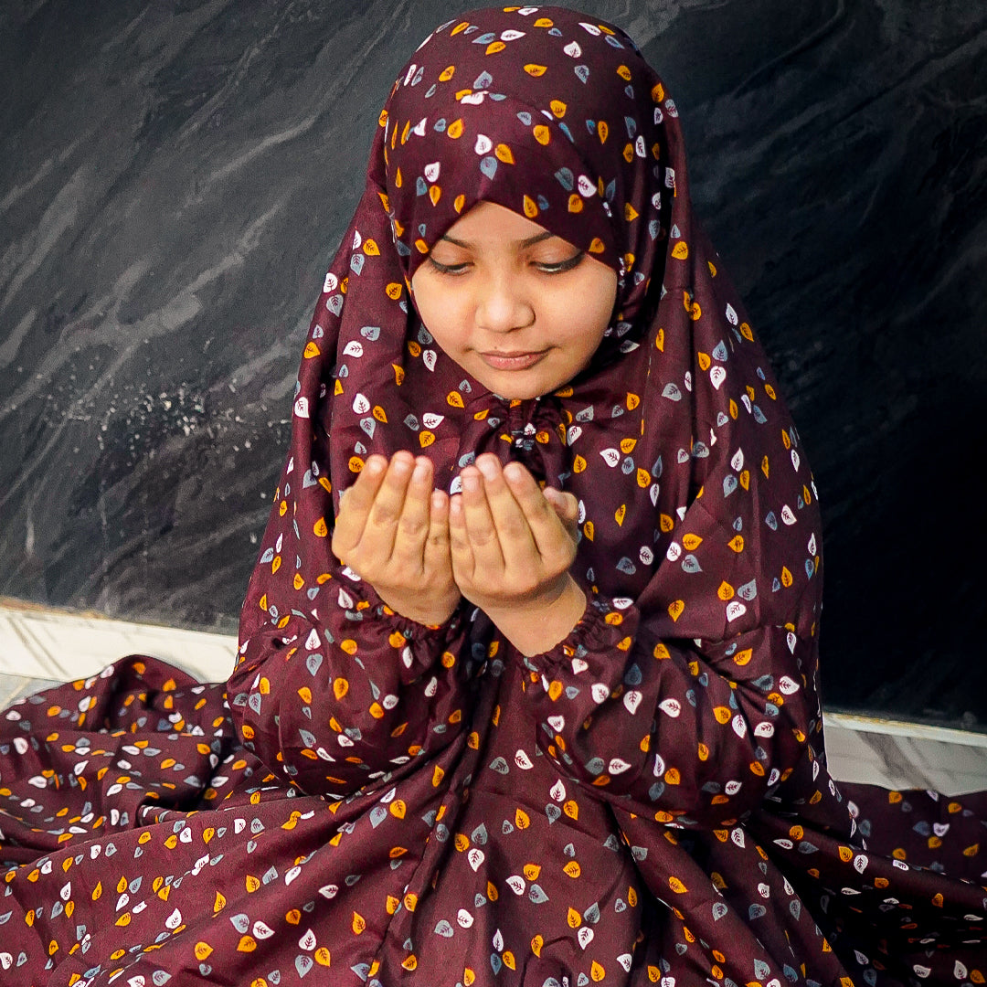 Kids Mehroon Printed Namaz Chaddar - 07