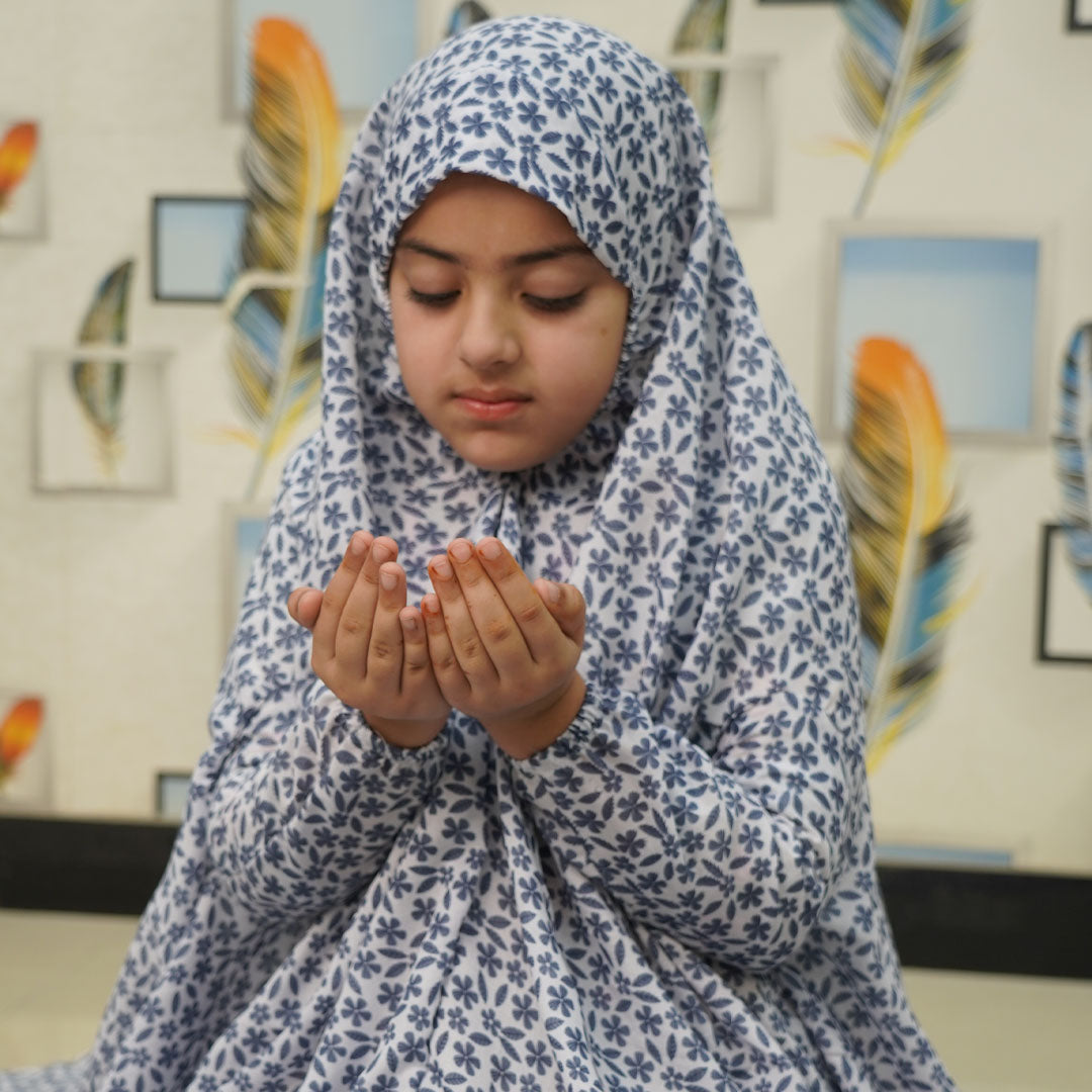 Kids White Printed Namaz Chaddar - 03