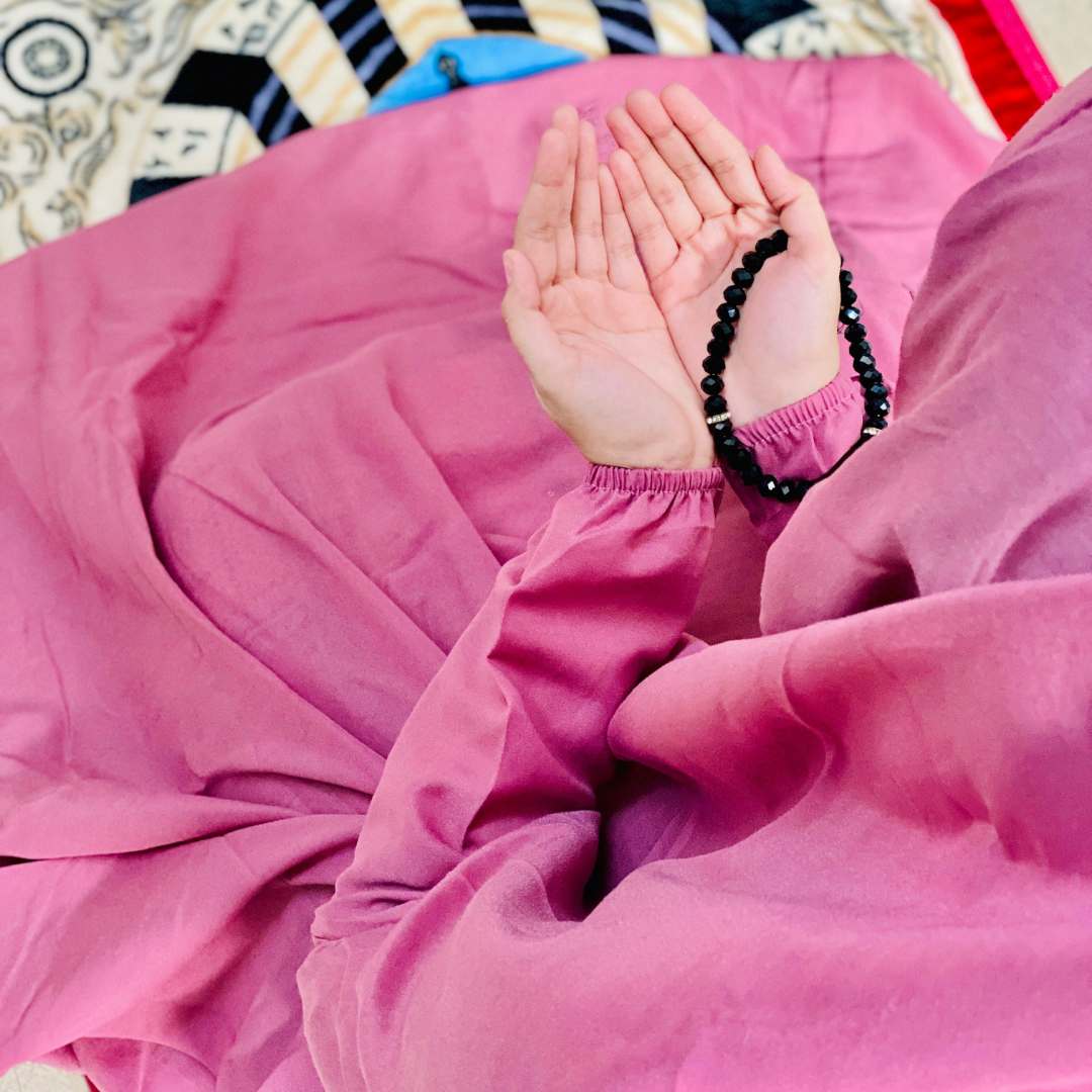 Plain Namaz Chadar with sleeves and Niqab - Mauve Pink