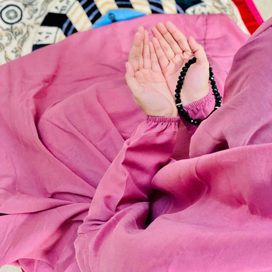 Plain Namaz Chadar with sleeves and Niqab - Mauve Pink